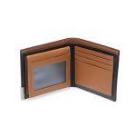 NIORT - Men's Billfold PU wallet with flip pocket - Black / Tan - Image 2