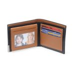 NIORT - Men's Billfold PU wallet with flip pocket - Black / Tan - Image 4