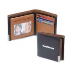 NIORT - Men's Billfold PU wallet with flip pocket - Black / Tan - Image 5