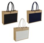 MONCLOVA - Jute Bag with Canvas Pocket - Blue - Image 2