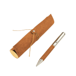 KORU - eco-neutral Metal Pen with Recycled Leather Barrel - Brown