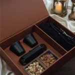 Premium PU Leather Gahwa Cup Set with 80ml Stainless Steel Arabic Coffee Cups, Portable Rechargeable Electric Bakhoor Burner, Dry Fruit Selection, Prayer Mat & Tasbih - Image 3