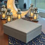 Premium Ramadan Gift Set – PU Leather Gahwa Cup Set with 80ml Stainless Steel Arabic Coffee Cups, Hanging Car Diffuser with Bamboo Lid, Oak Moss & Amber Scented Candle (Square Glass Jar), Assorted Dry Fruits, Lemongrass Aroma Reed Diffuser 100ml (6 Sticks), Prayer Mat & Tasbih - Image 2